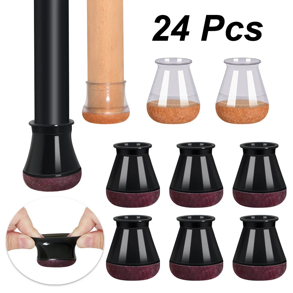 Silicone Chair Leg Covers with Felt Base – Pack of 24